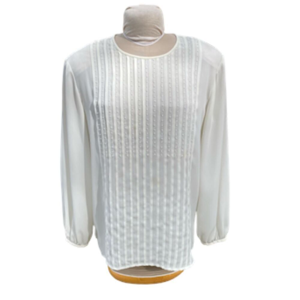 Liz Claiborne Front Pleated Back Button Ling Sleeve Off White Blouse Sz. 16